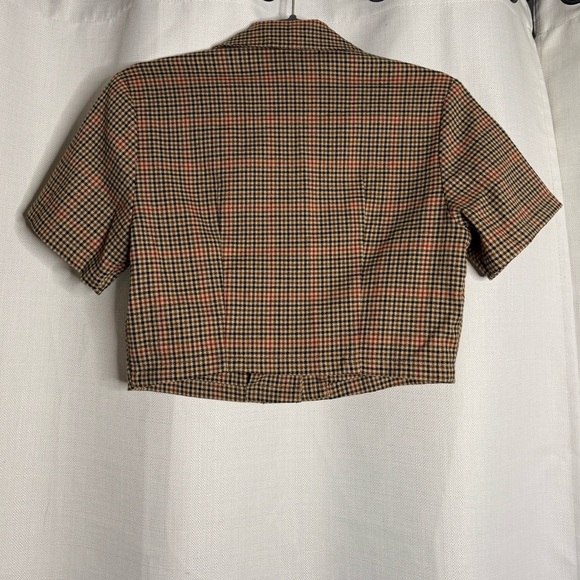 John Galt Brown by Brandy Melville Red Plaid Collared Crop Top Medium - Picture 6 of 11